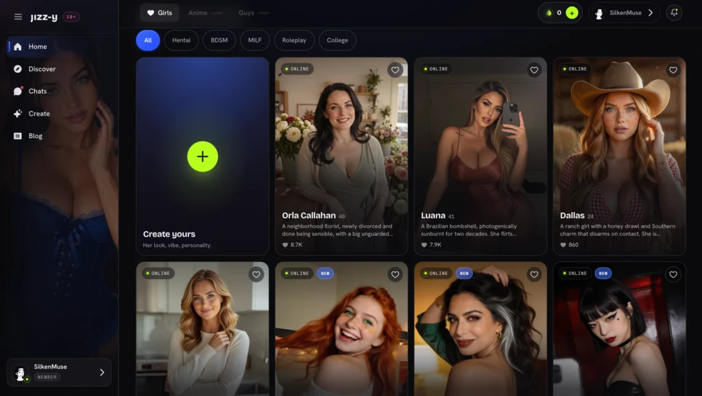 Jizzy.app female AI companion for personalized AI chat.