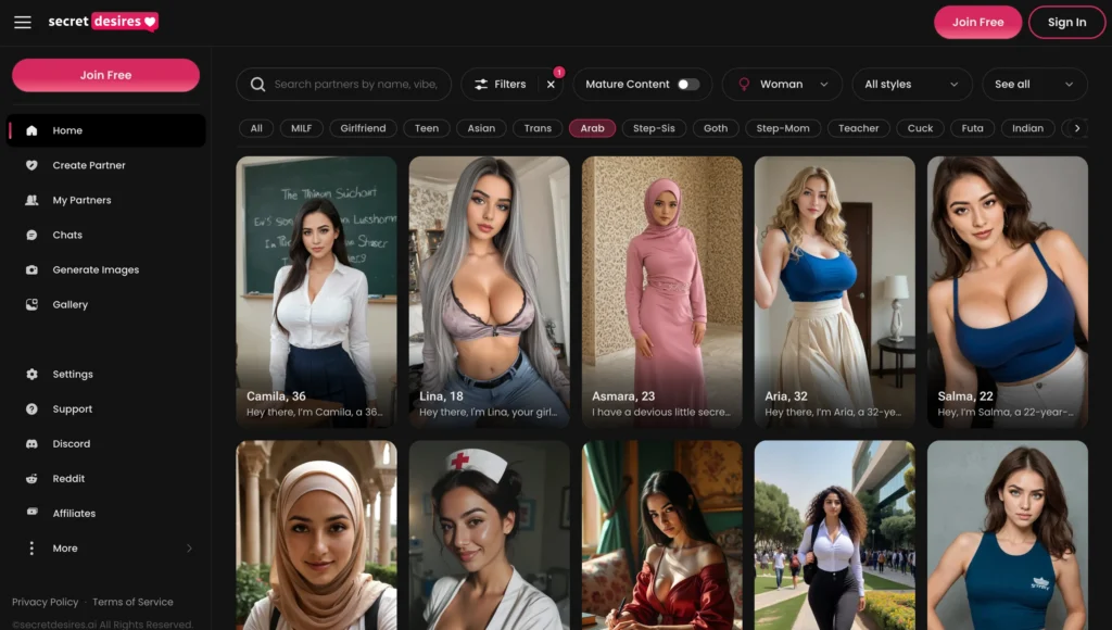 Arab AI companion from Secret Desires AI for romantic conversations.