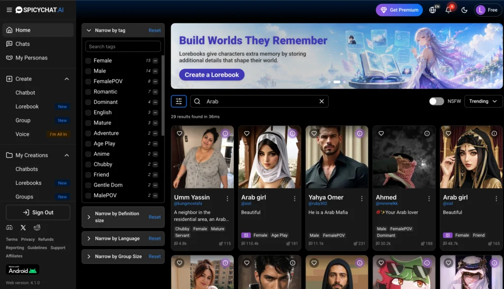Arab AI companion on SpicyChat AI for character-based conversations.