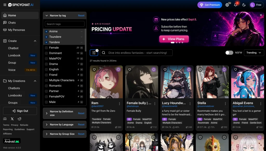 SpicyChat AI anime character.