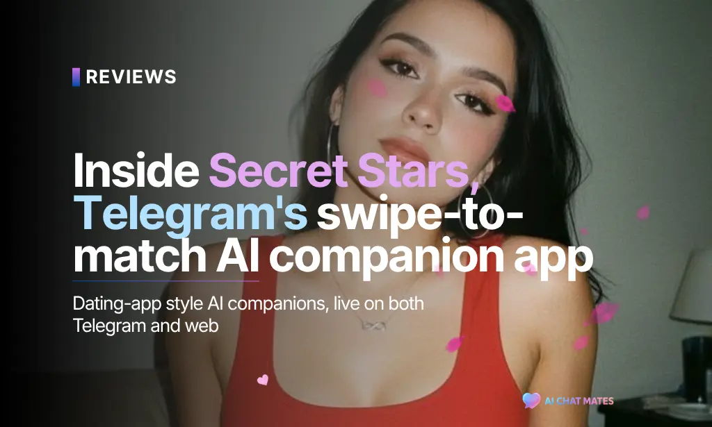 Inside Secret Stars: Telegram’s swipe-to-match AI companion app interface.