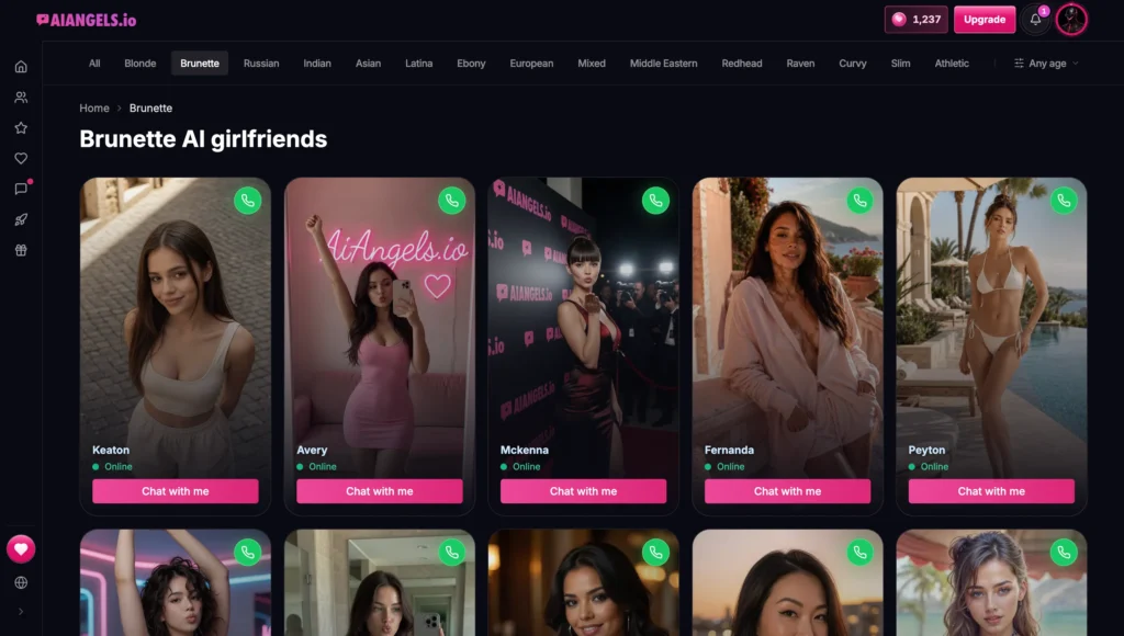 Brunette AI companion on AI Angels.