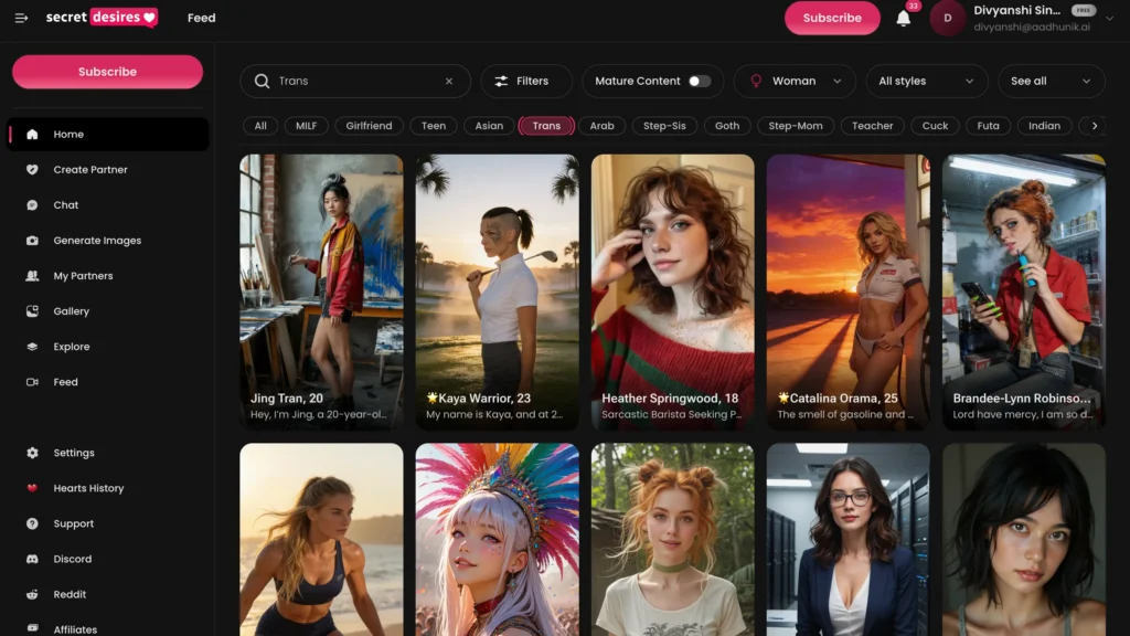 Secret Desires AI LGBTQ+ characters and customizable AI companions.