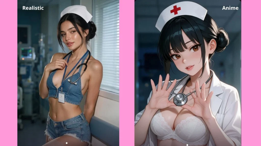 Side-by-side comparison of realistic and anime AI-generated character images.