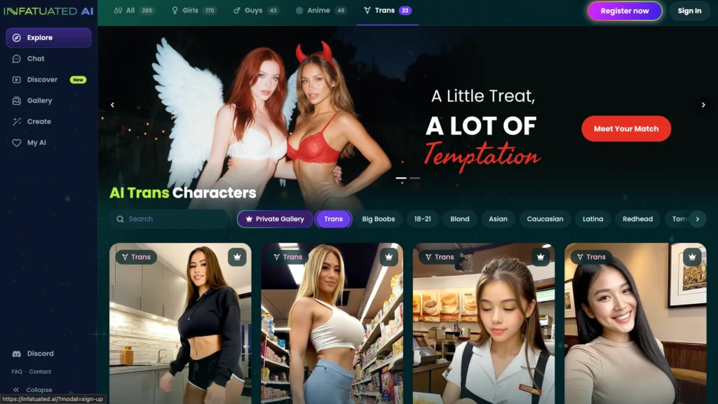 Infatuated AI transgender virtual companion interface