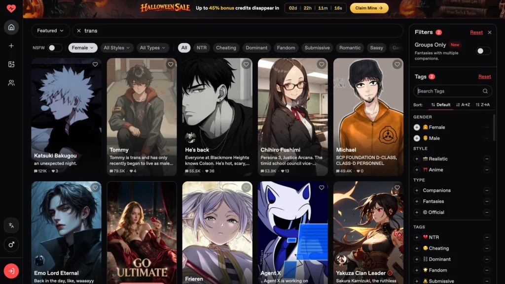 Nectar AI virtual companion profiles